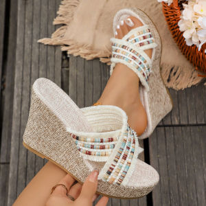 [Free Shipping] 2026 Summer New Bohemian Style Sandals Ethnic Retro Cross-Strap Fashion Wedge Heel Platform Sandals