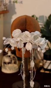Bridal Satin Pearl Flower comb Beaded Tassel Hairpin Simple and Advanced Wedding Hair Accessories.