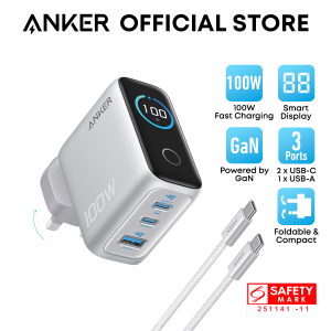 Anker Charger 100W PD Fast Charging 3-Port GaN USB C Charger Compact Foldable Laptop Charger B121B