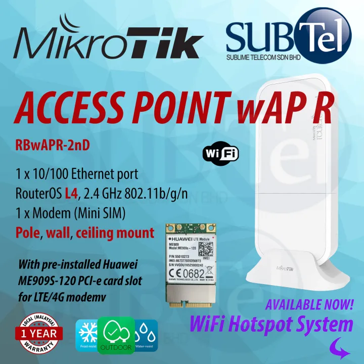 Mikrotik wAP R RBwAPR-2nD & wAP LTE kit RBwAPR-2nD&R11e-LTE Outdoor LTE 4G 3G 2G Router Modem with SIM card and 2.4Ghz WiFi Access Point AP Malaysia Warranty