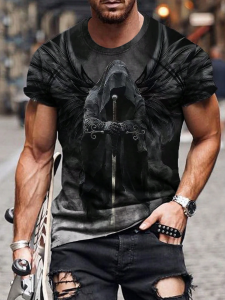 [Local Stock] VCC Fashion 3D Demon Angel Print T Shirt For Men Casual O-neck Short Sleeve Summer Loose Tops Hip Hop Trend Harajuku Vintage Clothes