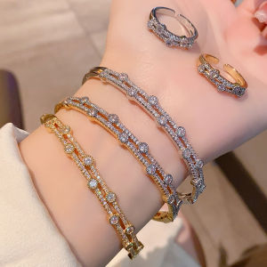 Fashion womens bracelet ring set New temperament zircon bracelet Premium womens double-layer pearl zircon bracelet ring set