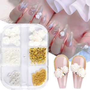 Resin Bunga Mawar Putih Mixed Ukuran Dekorasi Nail Arts Hiasan Nail Arts