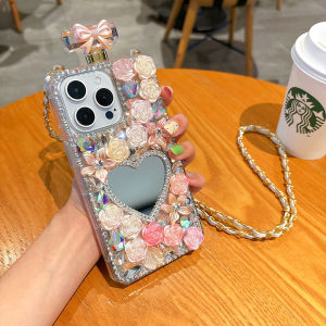 Silicone soft shell For iPhone With Diagonal Strap Lanyard Rhinestone Cover Diamond Case Mobile Phone Case Casing Cases For iPhone 17 PRO MAX 16 Pro Max 14 Pro Max 15 pro max 11 12 13 ProMax 14 15 16 Plus 15pm 16pm XS XR Max 17 Air With Mirror