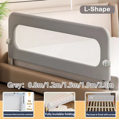 Playpark Bed Fence for Baby L / U-Shaped Foldable Guard Rail Easy to Install Strong Safety Protection