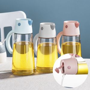 SAVVYLIFE Oil Bottle Oil Dispenser With Lid 650ML Seasoning Soy Sauce Vinegar Oil Bottle Glass With Handle