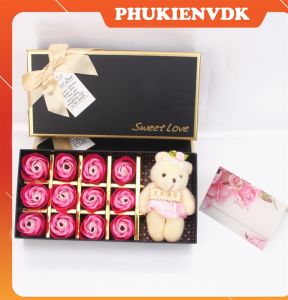Hộp Quà Tặng Hộp Hoa Hồng Sáp Kèm Gấu Sang Trọng Quà Valentine 14/2 8/3 20/10