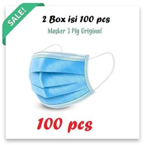 Masker 3 Ply isi 2 Box isi 100 Pcs Earloop 3 lapis Face Mask