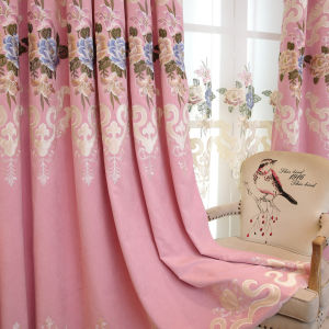AnneyOneDecor European Style Window Curtains for Living Room Embroidered Luxury Drapes Delicate Thick Pink/Blue Thermal Insulated Draperies Blackout Curtains for Bedroom