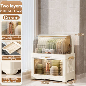Foldable Plastic Dish Drainer Cabinet with Cover – Food-Grade PP Material Space-Saving Design for Small Kitchens Apartments & Rental Homes Dust-Proof Magnetic Door Easy to Use Without Installation Keep Tableware Dry & Tidy