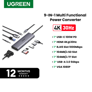 UGREEN USB-C 9-in-1 Hub Multiport Converter HDMI VGA RJ45 USB SD/TF PD Fast Data Charger For Laptop