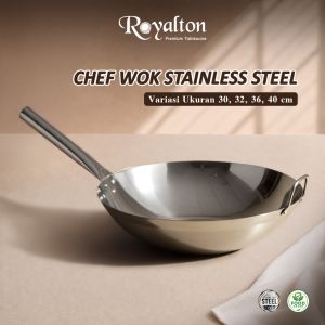 Wajan Stainless Steel Food Grade Asta Chef Wok Gagang Satu