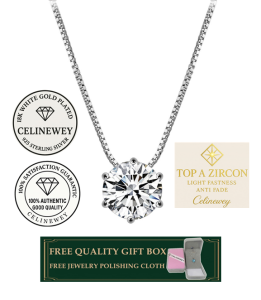 Celinewey Jewelry Bling Classic Six-Prong AAA Zircon 18K White Gold Plated Necklace Birthday Gift 429 QGB