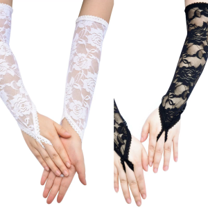 Women Long Lace Flower Gloves Fingerless Gloves Breathable and Comfortable Arm Sleeves for Formal Occasion and Costumes