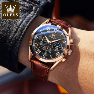 OLEVS luxury leather watch for men on sale relo water proof original fashion multifunctional chronograph casual watch calendar luminous display-gift ideas for boyfriend