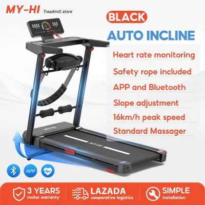 MY-HI Auto Incline Treadmill Foldable ElectricHeart Rate Monitor APP Control Touchscreen 16km/h Q8Y