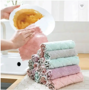 Household lazy rag kitchen cleaning oil-absorbing double-sided scouring pad composite absorbent cleaning towel coral velvet rag