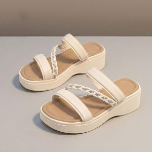 [Free Shipping] 2026 Summer New Collection: Rhinestone-Embellished Wedge-Heeled Thick-Soled Casual Slip-On Sandals – Incredibly Stylish And Versatile With A Soft Sole