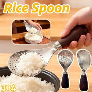 Rice Spoon 304 Stainless Steel Wooden-Handled  High Temperature Anti-Scalding For Kitchen & Canteen