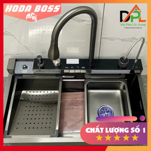 Chậu Rửa Bát 1 Hố Cao Cấp HODABOSS Hiển Thị Nhiệt Độ Chậu Rửa bát 1 Ngăn Lớn Kèm Vòi Lọc Nước Thác Nước rổ