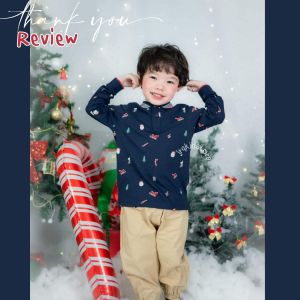 (พร้อมส่ง 1-6Y) เสื้อยืดโปโล แขนยาวเด็กผู้ชาย ลาย คริสต์มาส Xmas polo สีกรมท่า แบรนด์ George by jrqkidstore