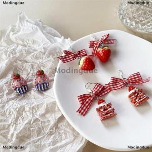 [COD] Modingdue Ins Sweet Bow Ribbon Acrylic Strawberry Cake Pendant Earrings Quality Drop Earrings For Girls Women Gift Lovely Jewelry