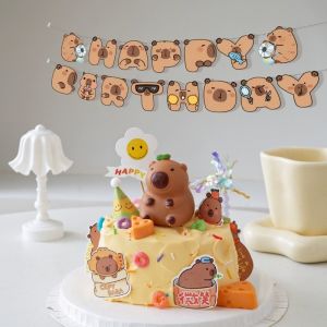 Cute Capybara Happy Birthday Banner Paper Hanging Garland Capybara Birthday Party Decoration Balloon Kids Party Supplies