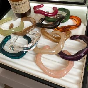 💕 Store opening 💕 Fashion Unique Irregular Acrylic Cuff Bracelets For Women Simple Texture Multicolor Geometric Open Bangle Female Jewelry