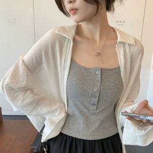 Maniyun Front Button Threaded Cotton Singlet With Padding Women Sling Camisole Inner Tank Top With Padded 40-65kg