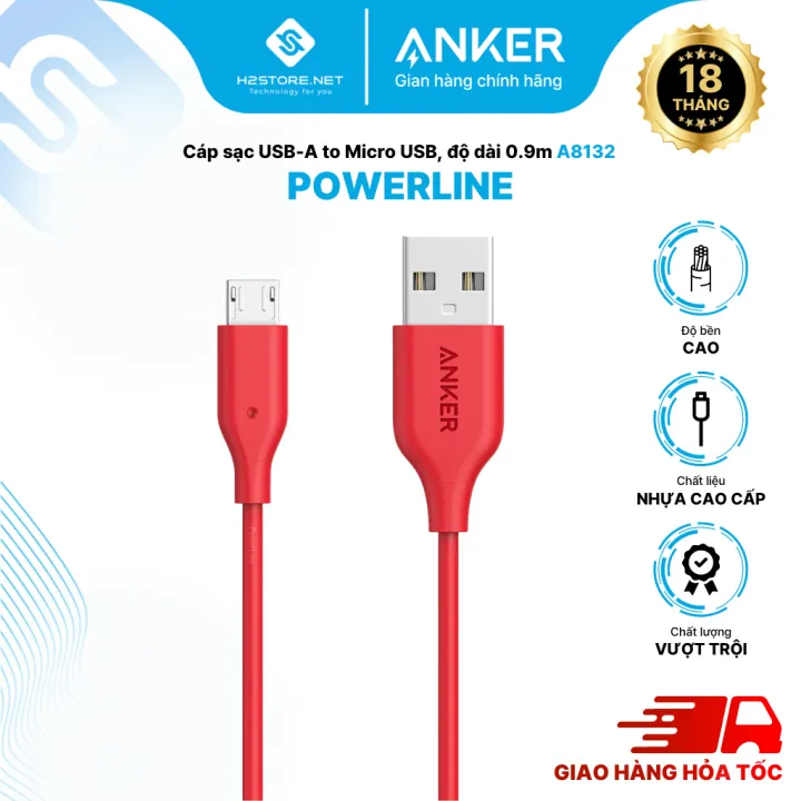 Cáp sạc ANKER PowerLine Micro USB dài 0.9m - A8132 - Sử dụng cho các ...