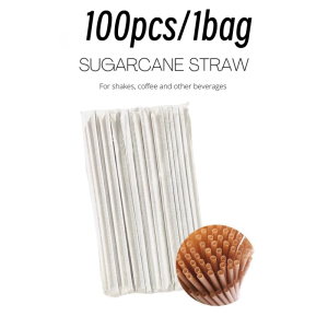 200pcs Sugar Cane Straw Individually Wrap 6mm thin straw coffee straw biodegradable straw For Drinks