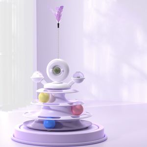 BHQ PET COD ของเล่นแมว รางบอลแมว จานเสียงแมว ด้วยขนนก สามารถหมุนได้ 360 องศา