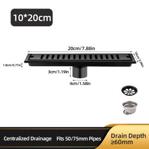BAOKEMO Bathroom Stainless Steel Anti-odor Linear Shower Floor Drain Bathroom Long Type Drainer Black