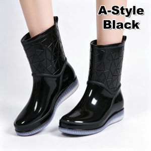 Bagong Labas 2 Estilo Bota Pang Ulan Babae|A Shiny Mid Calf Rubber Rain Boots B Soft Matte Ankle Waterproof Boots Lightweight Easy To Clean All Day Rain Wear Sapatos Hindi Tumatagas Tubig