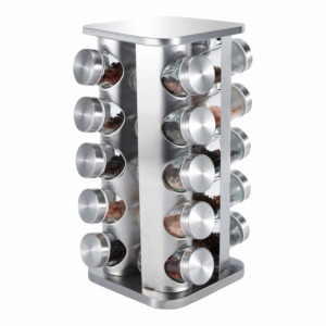 ANAMA Stainless Steel Rotating Spice Rack Multi Layer Round Steel Seasoning Holder Silver with Glass Bottle Spice Jar Storage Storage Set Kitchen Countertop