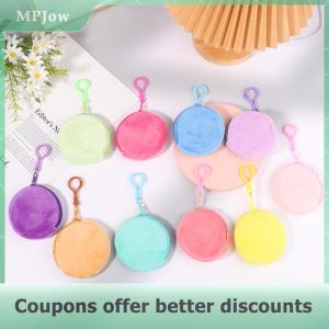 【MPJow】 Candy Color Round Plush Coin Purse Women Cute Solid Color Change Pouch Wallet Keychain Portable Earphone Storage Bags