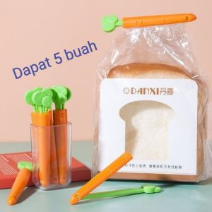 BOSSLU Klip Sealer Makanan Bentuk Wortel Klip Segel Bungkus Plastik 1Pak 5Pc Jepitan Plastik Makanan