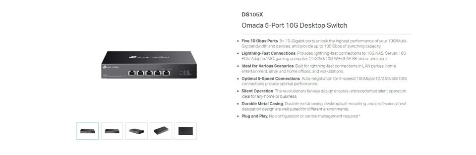 ルーター・ネットワーク機器 TP-Link Omada 5-Port 10G Switch DS105X DS105X | Omada 5-Port 10G Desktop Switch | Omada by TP-Link