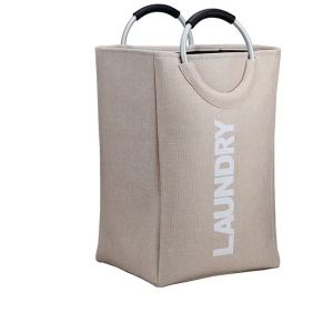 LZD  Cotton and Linen Aluminum Handle Laundry Basket Japanese Thick Fabric Large Foldable Laundry Bag