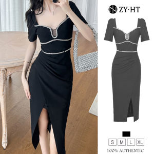ZYHT eravogue Đầm Body cổ điển váy ngang hông Mảnh mai hợp thời trang thanh lịch Khí chất váy đen 9627