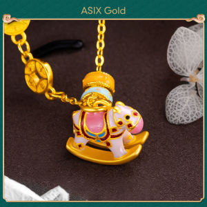 ASIX GOLD 916 gold rainbow trojan pendant necklace for women 24K Gold Plated 18K Gold Korean Fashion Premium Design Rocking Horse Color Small Ring Coin Necklace Lucky necklace No allergies Doesnt turn black Exquisite holiday wedding gifts