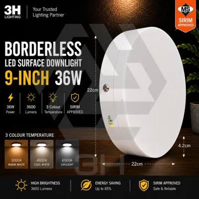 3H Lampu Siling Downlight LED [18W-48W] Super Terang Surface Ceiling [SIRIM] For Siling Konkrit/Kayu