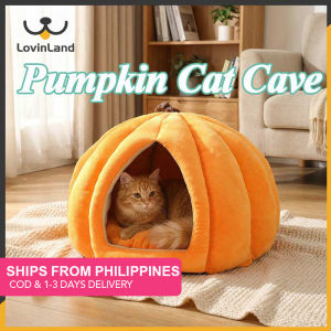Lovinland Pet Dog Bed Cute Pumpkin Style Cat Cave Bed Cat House Tent with Removable Cushion Soft Fluffy Pet Bed for Kitten Small Dog Cat Rabbit Bunny