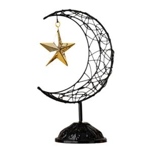 Ramadans Eid Mubarak Table Decoration Handheld Metal Moon and Star Ornament with Base for Islamic Centerpieces Decors