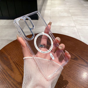 Luxury Thin Clear Acrylic For Magsafe Phone Case For Samsung S25 S24 Plus S22 S23 Ultra A55 A35 Magnetic Wireless Charging Cover