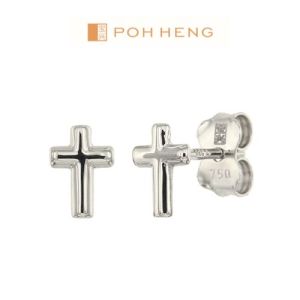 Poh Heng Jewellery 18K Cross Earrings in White Gold