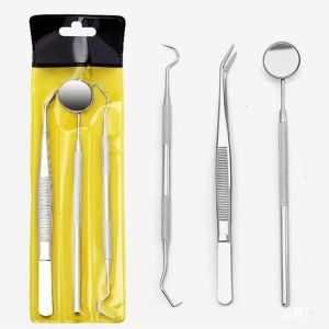 OWTWO 3/4Pcs Set Stainless Steel Dental Tool Set Double-Ended Complete Accessories Tartar Remover Tool Practical Flosser Included Teeth Cleaning Tools Home Use