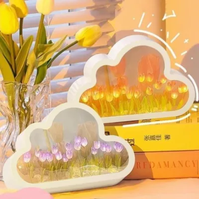 Đèn ngủ hoa Tulip đèn hoa Tulip tráng gương đèn ngủ hoa Tulip đám mây Handmade có gương tiện lợi - Life Style 4U