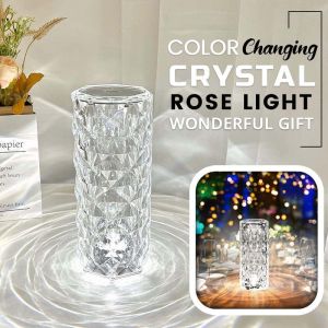 Rose Light Shadow Crystal Lamp Romantic Diamond LED Night Light USB Touch Color Changing Bedroom Table Light Home Decor Dropship