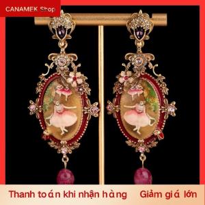 CS Vintage Tranh sơn dầu ba lê cô gái Bông tai hoa ong cứu trợ sang trọng chạm khắc Bông tai của phụ nữ hàng ngày mặc phụ kiện bên khiêu vũ